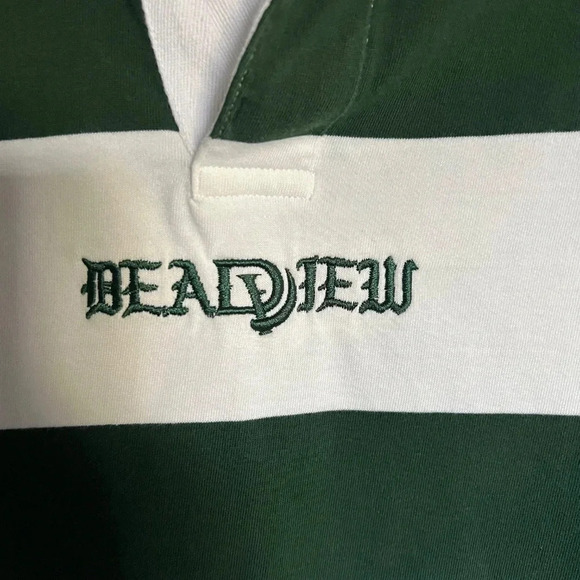 Green White Stripes Long Sleeve Rugby Shirt Size Large Blokecore - Picture 9 of 10